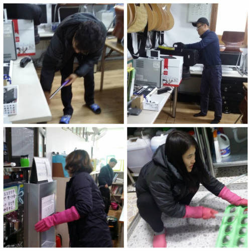 사회복지관 창대공부방 방문 실내환경 정화 및 간식전달 장면